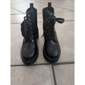 Patent Crocodile Lace Up Boots